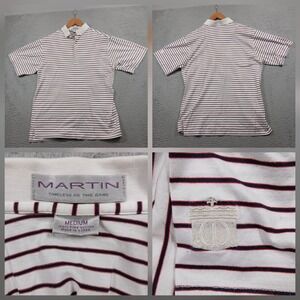 Martin Golf Polo Shirt Mens Medium White Red Striped Pima Cotton Crown Logo